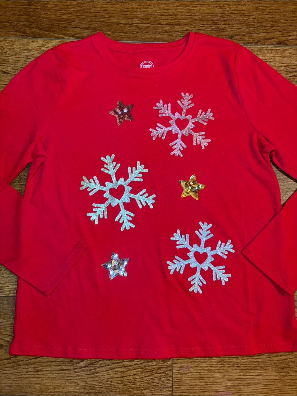 Girls Sequin and Glitter Holiday Snowflake Long-Sleeve Top